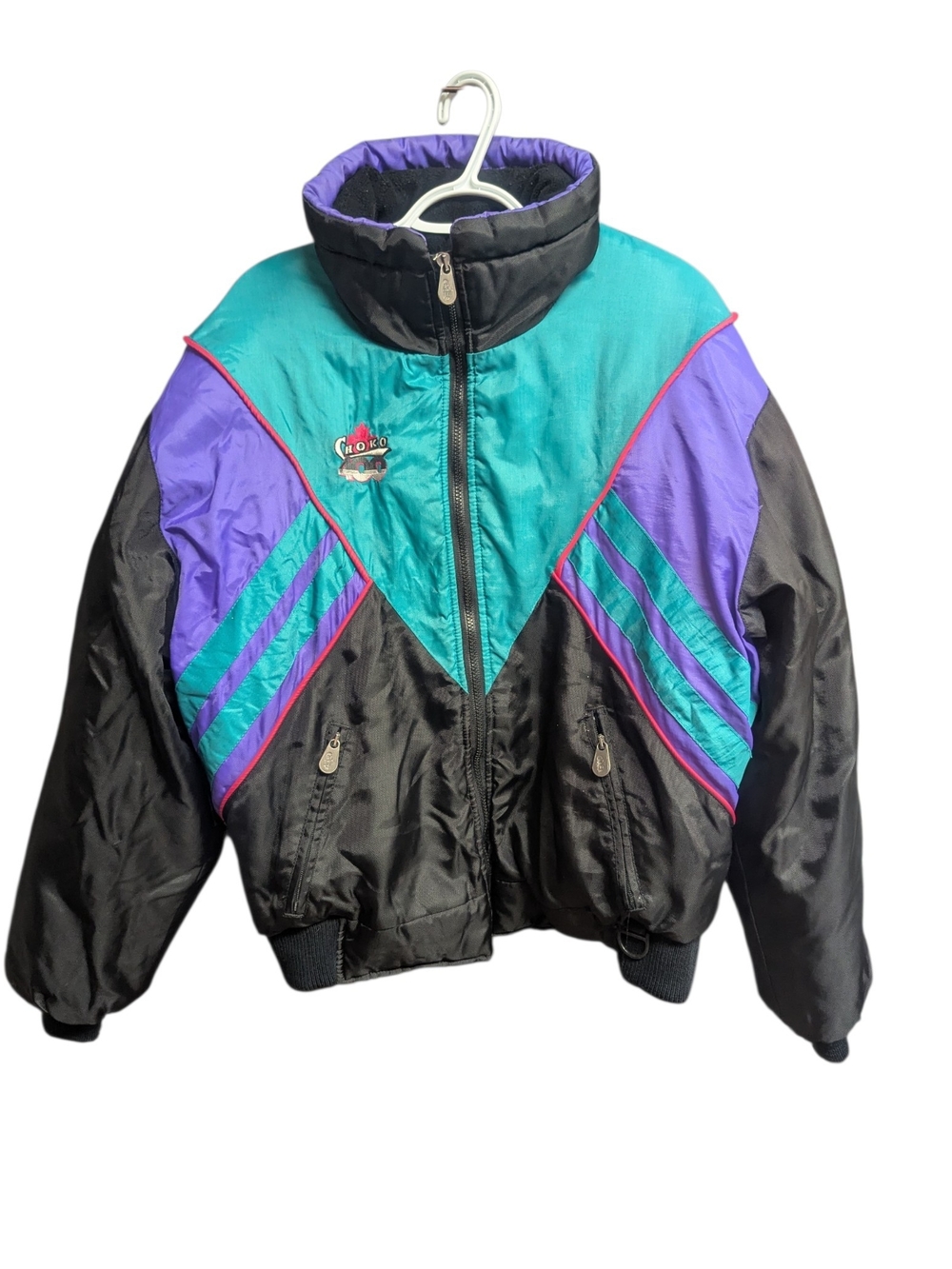 Vintage Choko Design Snowmobile Jacket - Teal, Purple, and Black Size L